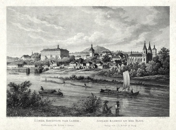 Zámek Roudnice nad Labem, ocelorytina, Kandler, Rybička, 1865