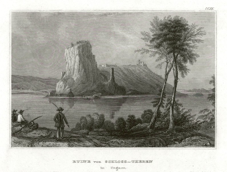 Devín - Bratislava - Ruine von Schloss Theben in Ungarn, ocelorytina, Meyer, 1849