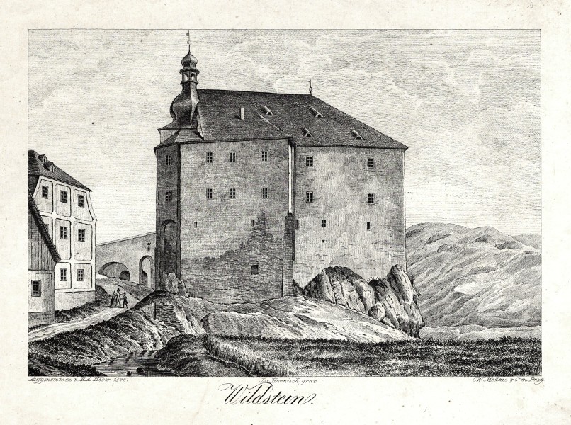 Vildštejn - Wildstein, kamenorytina, Heber, 1849