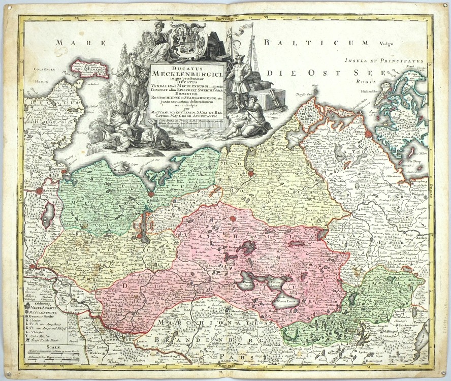 Mecklenburg - Ducatus Mecklenburgici, Kupferstich Karte, Seutter, 1730