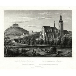 Nepomuk, Zelená Hora - Chrám Sv. Jakuba v Nepomuku, ocelorytina, Mikovec, 1865