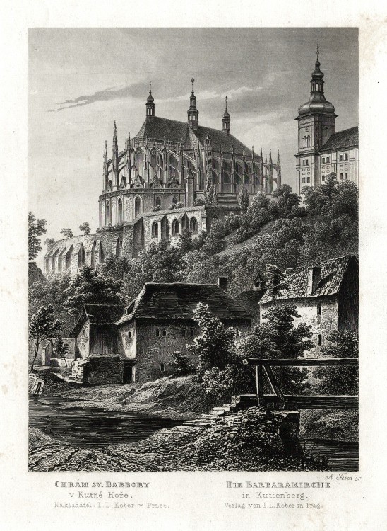 Kutná Hora - Chrám sv. Barbory v Kutné Hoře, ocelorytina, Mikovec, 1865