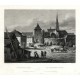 Plzeň - Saská brána v Plzni, ocelorytina, Mikovec, 1865