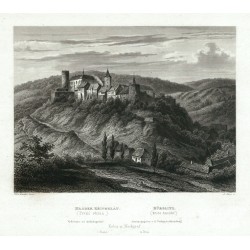 Hrádek Křivoklát. První obraz, ocelorytina, Mikovec, 1860