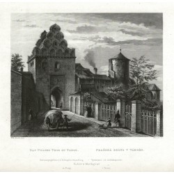 Tábor - Pražská brána v Táboře, ocelorytina, Mikovec, 1860