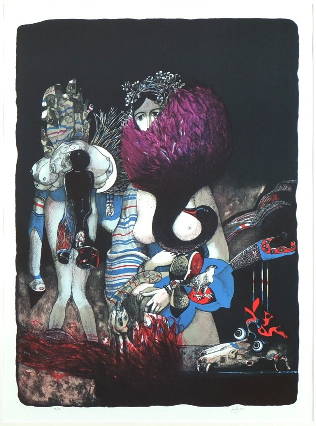 Josef Liesler, Smutný sen španělské nevěsty, barevná litografie, 1980