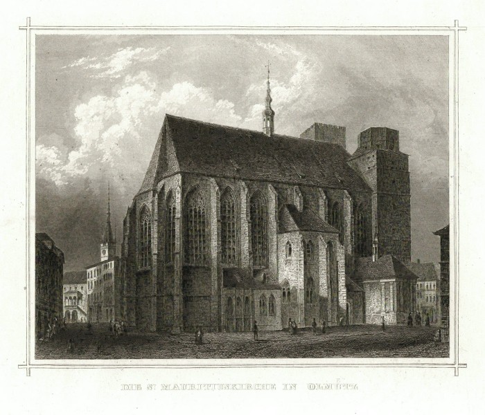 Olomouc - Kostel sv. Mořice, Die St. Mauritiuskirche in Ollmütz, ocelorytina, Lange, Poppel, 1848