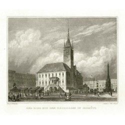 Olomouc, Horní náměstí - Der Ring mit dem Rathhaus in Ollmütz, ocelorytina, Lange, Poppel, 1848