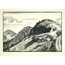 Arno Nauman - Kozí hřbety, Krkonoše, dřevoryt, 1940