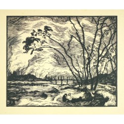 Vladimír Silovský - Krajina u Ostravy, dřevoryt, 1922