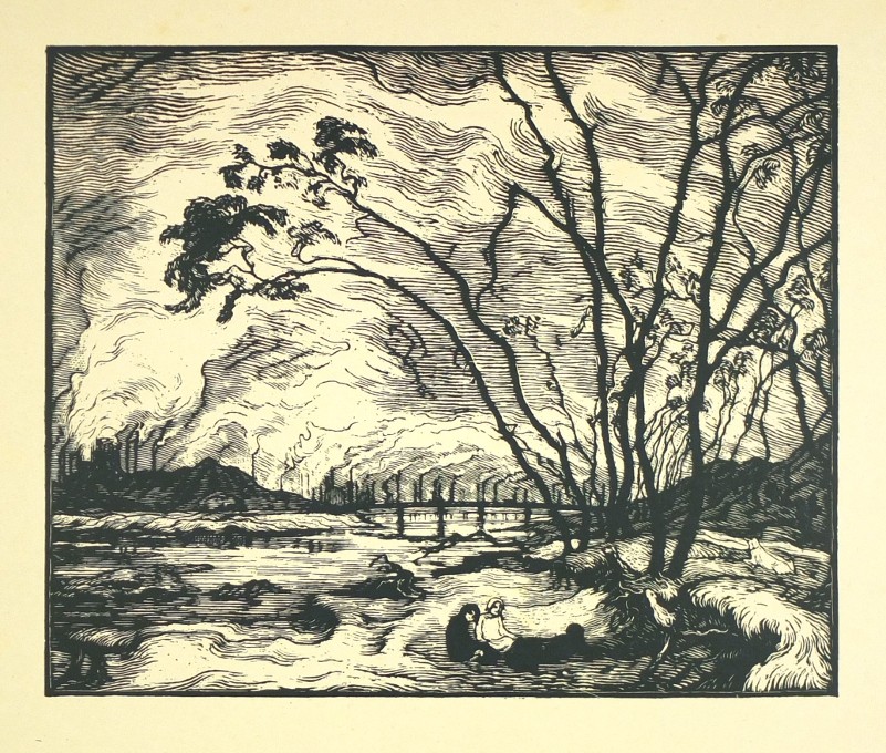 Vladimír Silovský - Krajina u Ostravy, dřevoryt, 1922