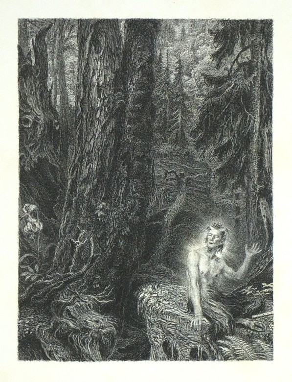 Max Švabinský - Satyr zpívá hymnus na les, litografie, 1944