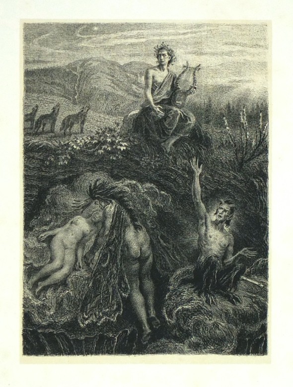 Max Švabinský - Satyr zpívá hymnus na chaos, litografie, 1944