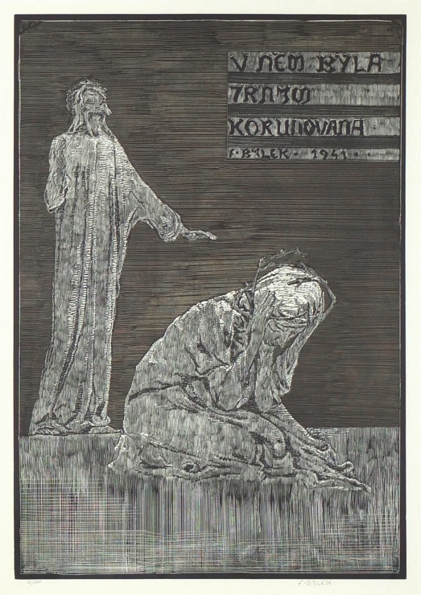 František Bílek - V něm byla trním korunována, dřevoryt, 1941