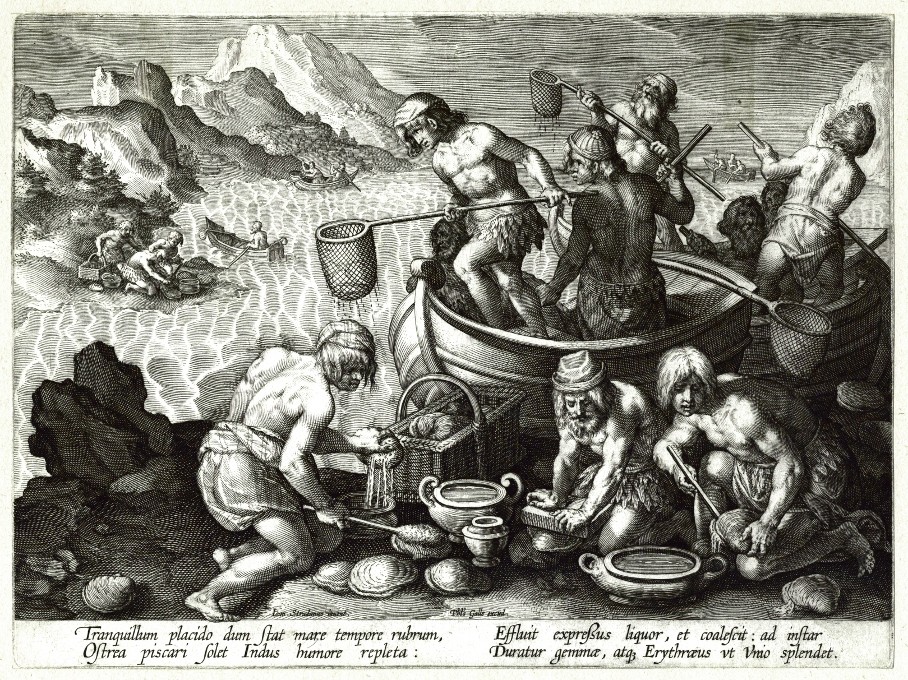 Lov ústřic - Tranquillum placido dum, mědirytina, Stradanus, Galle, Venationes, 1600