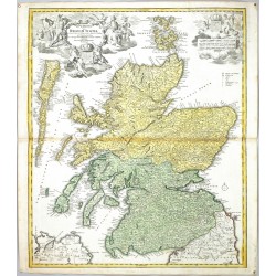 Skotsko - Magnae Britanniae Pars Septentrionalis qua Regnum Scotiae, mědirytina, mapa, Homann, 1720