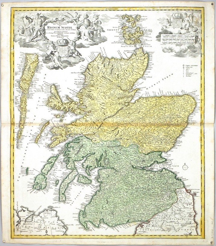 Scotland - Magnae Britanniae Pars Septentrionalis qua Regnum Scotiae, copperplate map, Homann, 1720