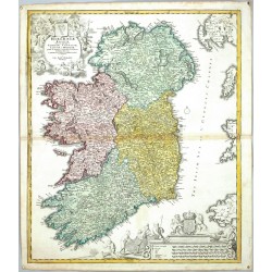 Irsko - Hiberniae Regnum, mědirytina, mapa, Homann, 1720