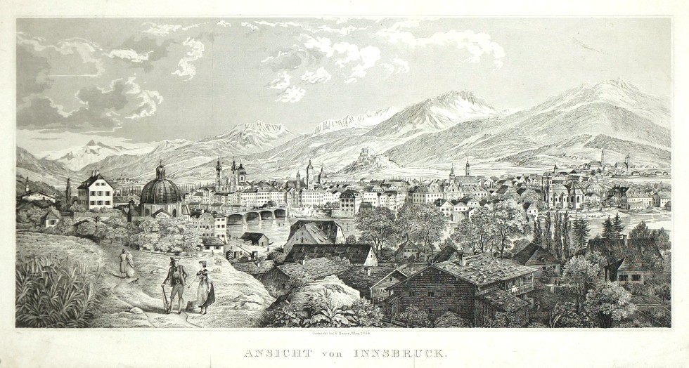 Ansicht von Innsbruck - Lithografie, Bauer, 1856