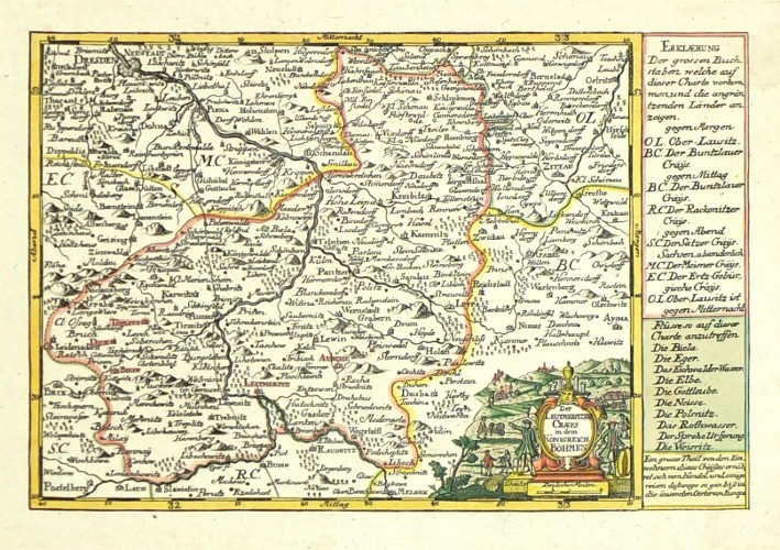 Litoměřicko - Der Leutmeritzer Craeys - mapa, mědirytina, Schreiber, 1745