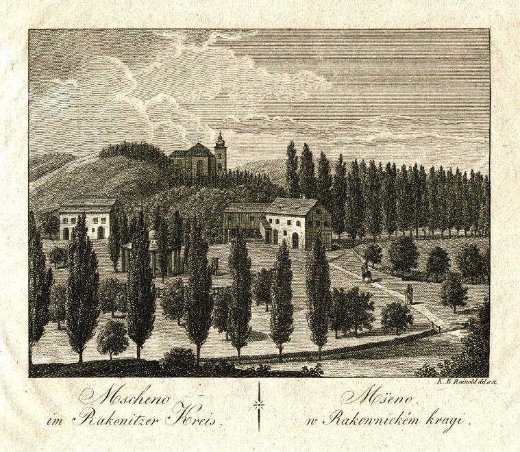 Mšeno - Mscheno im Rakonitzer Kreis, mědirytina, Hyllos, 1820