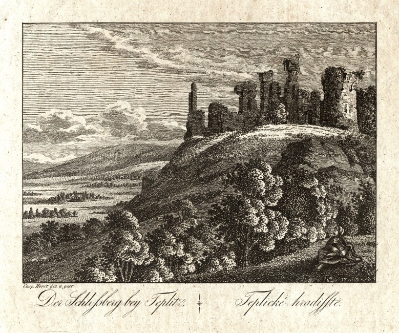 Teplice, Doubravská hora - Das Schlossberg bey Teplitz, mědirytina, Hyllos, 1820