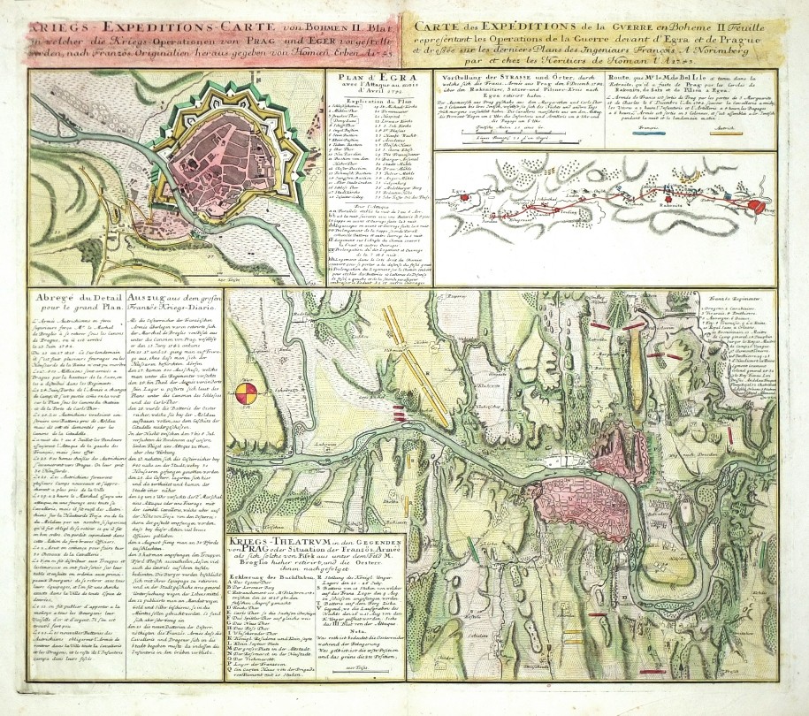 Praha - Cheb, Kriegs - Expeditions - Carte, mědirytina, Homannovi dědicové, 1743