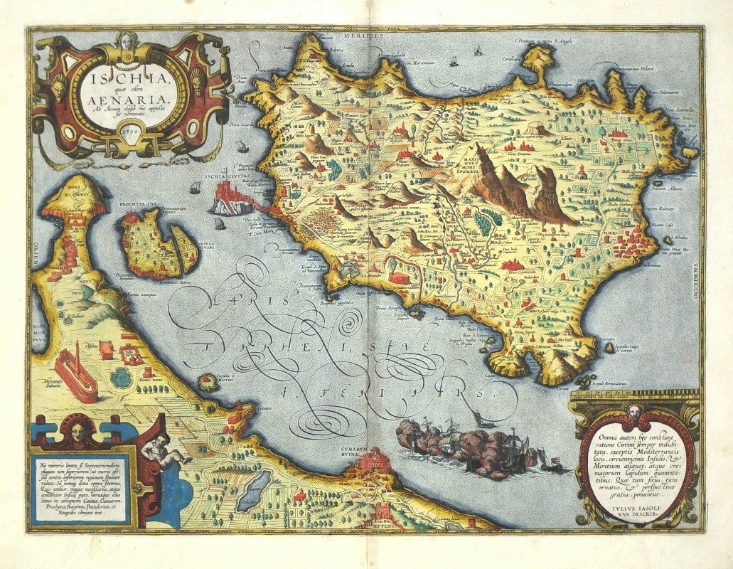 Ischia, quae olim Aenaria, mědirytina, mapa, Ortelius, 1590