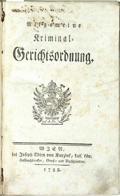 Kriminální řád Josefa II. - Allgemeine Kriminal-Gerichtsordnung, 1788