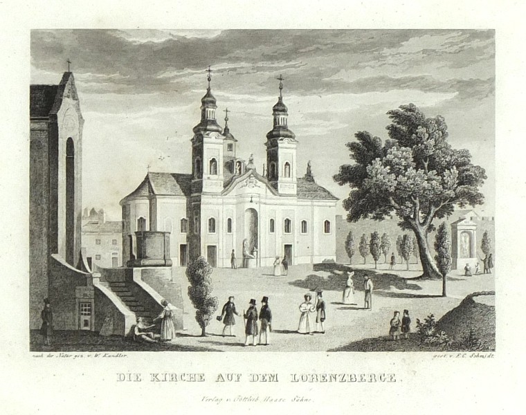 Praha, Petřín, Kostel sv. Vavřince - Die Kirche aus dem Lorenzberge, ocelorytina, Haase, 1830