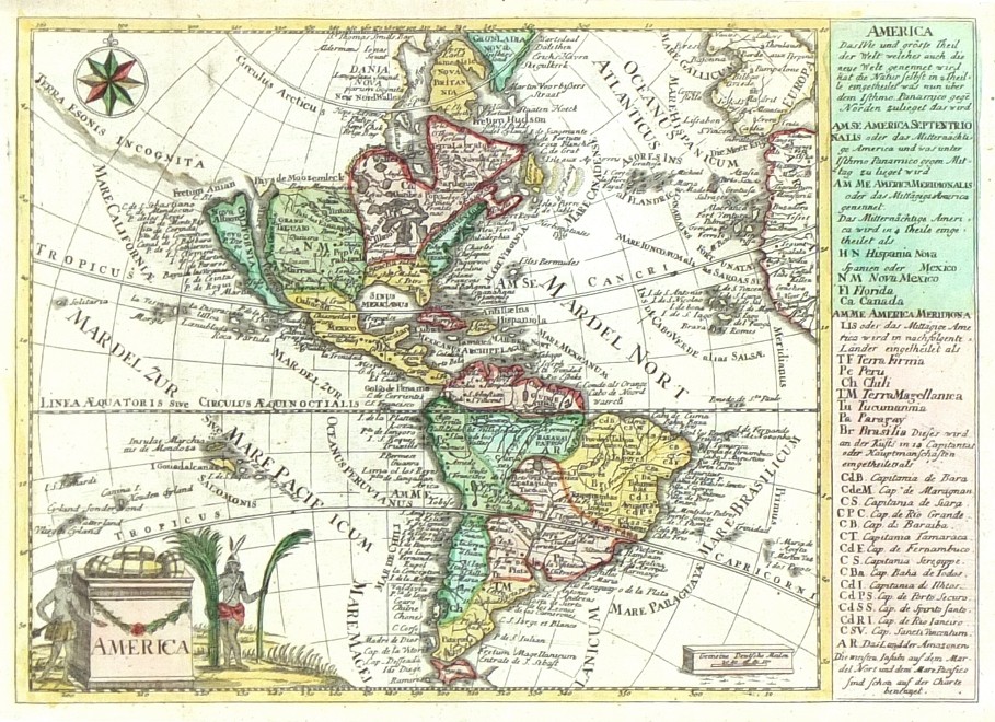 Mapa Ameriky - America, mědirytina, Schreiber, 1741