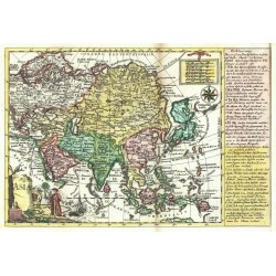 Mapa Asie - Asia, mědirytina, Schreiber, 1741