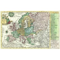 Evropa - mapa Evropy - Europa, mědirytina, Schreiber, 1741