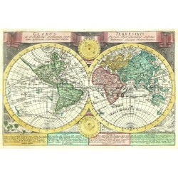 Svět - Mapa světa - Globus Terrestris, mědirytina, Schreiber, 1741