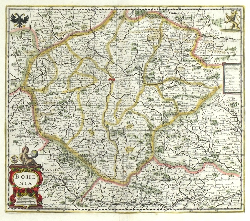 Čechy - mapa Čech, mědirytina, Janssonius, 1638, Bohemia