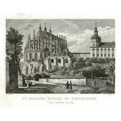 Kutná Hora, Chrám svaté Barbory - St. Barbara Kirche in Kuttenberg, ocelorytina, Haase, 1830