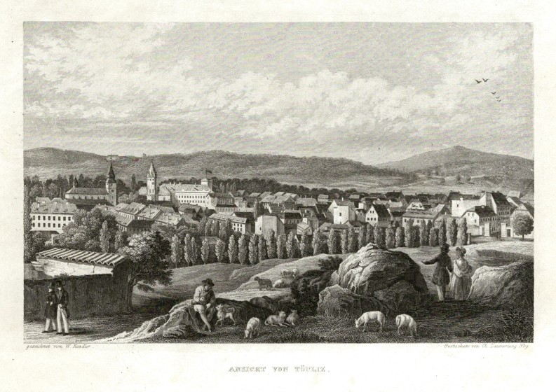 Teplice - Ansicht von Teplitz, ocelorytina, Kandler, Daumerlang, 1850