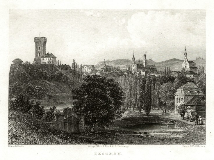 Cieszyn - Teschen, steel engraving, 1840