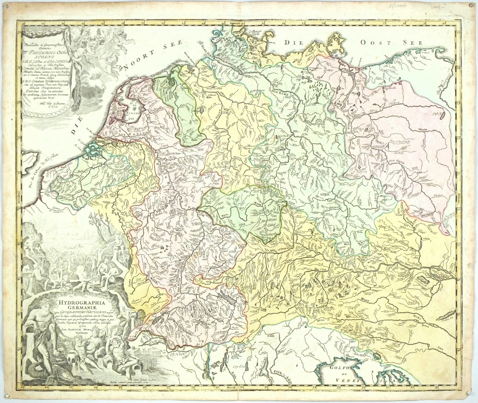 River system of Central Europe - Hydrographia Germaniae, copperplate map, Homann, 1720