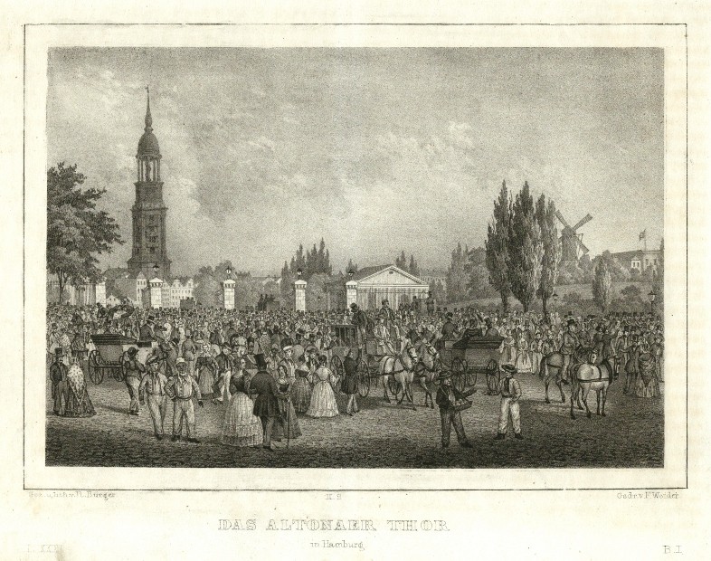 Das Altonaer Thor in Hamburg, Lithografie, Semmler, Bürger, 1845 - Verkauf alter Karten