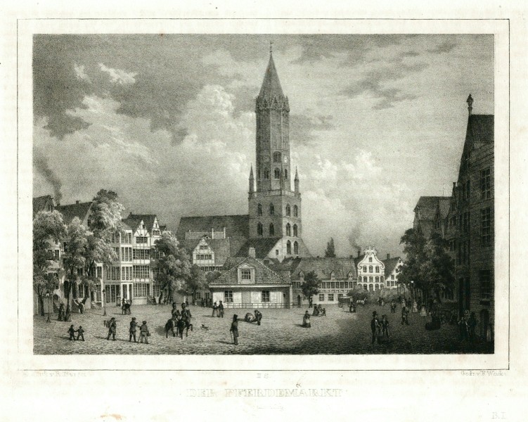 Hamburk - Der Pferdemarkt in Hamburg, litografie, Semmler, Bürger, 1845 - Staré mapy na prodej