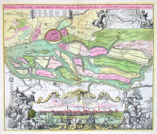 Prospect und Grundris der Stadt Hamburg. samt ihrer Gegend - Old maps for sale