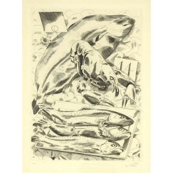 Cyril Bouda - Zátiší s humrem, mědiryt, 1935