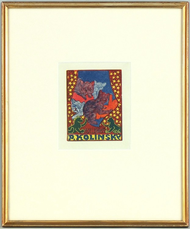 Josef Váchal - Ex libris P. Kolínský, exlibris, dřevoryt 1912