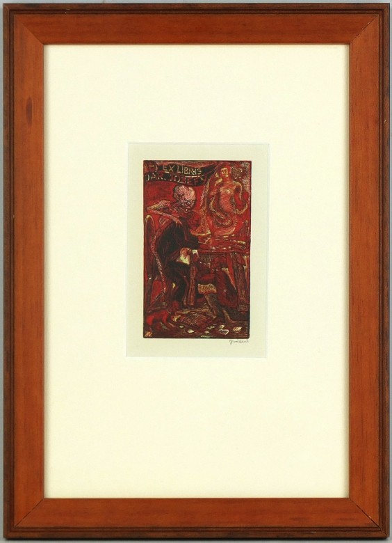 Josef Váchal - Ex libris Jar. Jozefy, Smrt a sběratel, dřevoryt, 1936