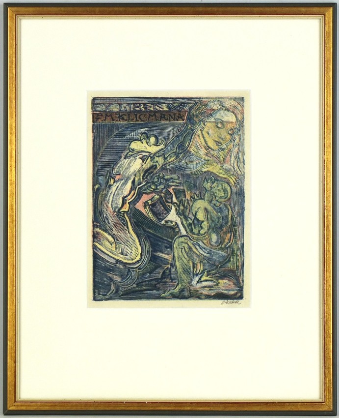 Josef Váchal - Ex libris F. M. Klicmana, Žehnající músa, dřevoryt, exlibris, 1945