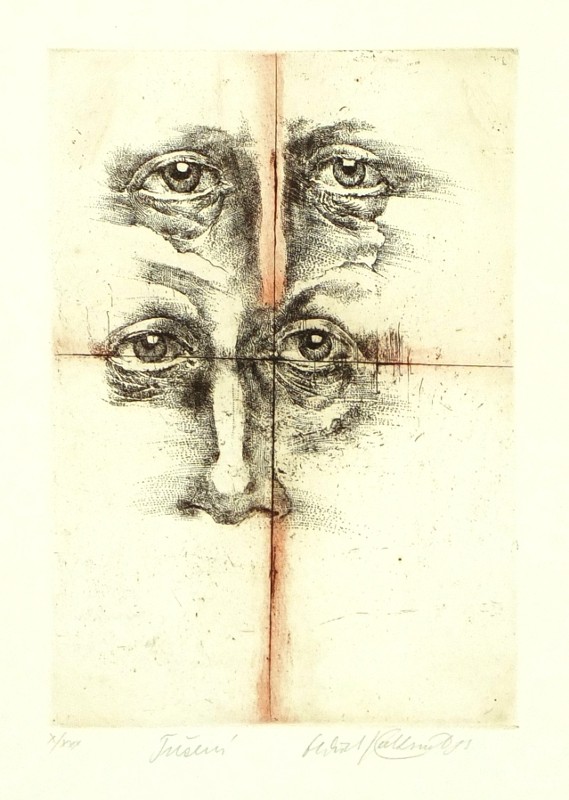 Oldřich Kulhánek - Tušení, barevný lept, 1983