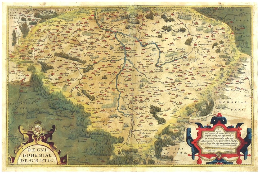 Čechy - Regni Bohemiae Descriptio, mědirytina, mapa Čech, Criginger, Ortelius, 1570