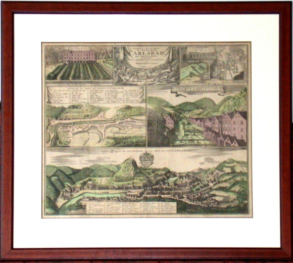 Grundriss und prospect des Welt- beühmten Carlsbad, mit unteschiedlichen Gegenden accurat gezeichnet und ausgefertiget von - Alte Landkarte