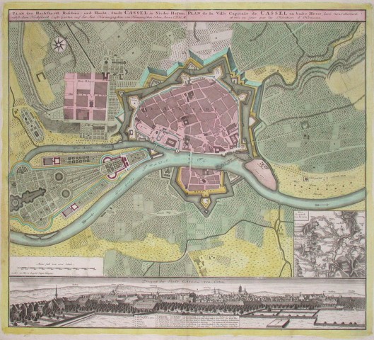 Plan der Hochfürstl. Residenz- und Haubt- Stadt Cassel in Nieder-Hesen - Plan de la Ville Capirale de Cassel en basse Hesse - Old maps for sale